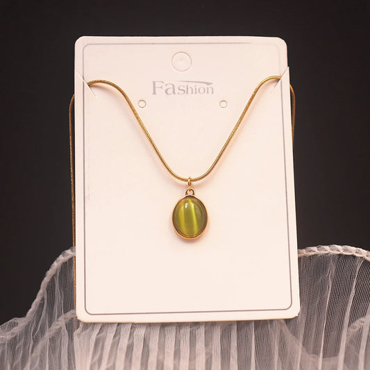 Pink Green Blue Opal Oval Pendant Necklace Elegant Snake Chain Choker Stainless Steel Necklace For Women Jewelry BFF