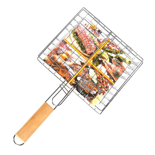 Portable Stainless Steel Folding Grill Basket BBQ Grill Basket With Handle for Fish Vegetables Shrimp Cook Accessories Outdoor
