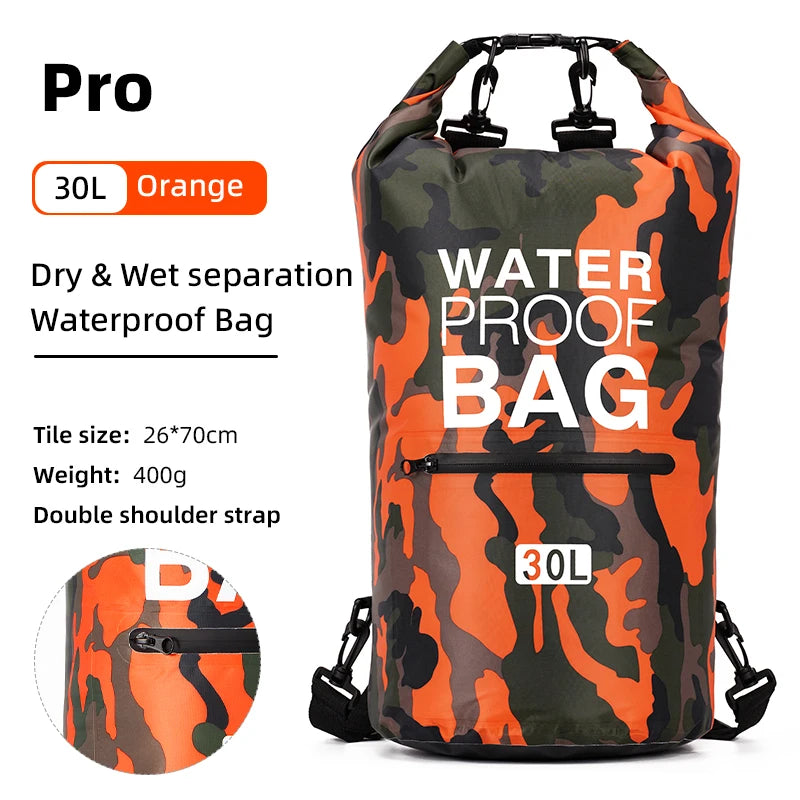 30L 15L Waterproof Dry Bags With Wet Separation Pocket Backpack For Kayaking Boating Swimming Outdoor Sports Bag XAZ9