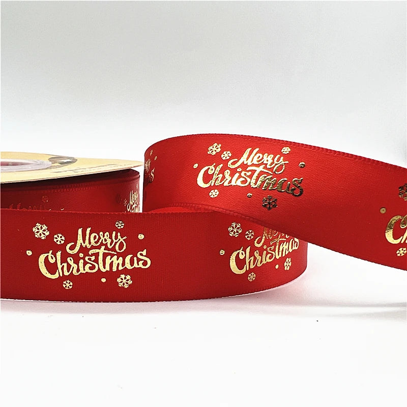 5yards 1inch 25mm Christmas Ribbon Printed Christmas Polyester Ribbon For Handmade Design Christmas Decoration DIY Gift Packing