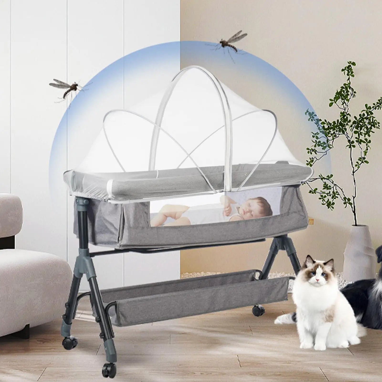 Bassinet Netting Cover Bassinet Cover Breathable Foldable Mesh Zipper Baby Mosquito Net Encrypted Bug Net Crib Protectors