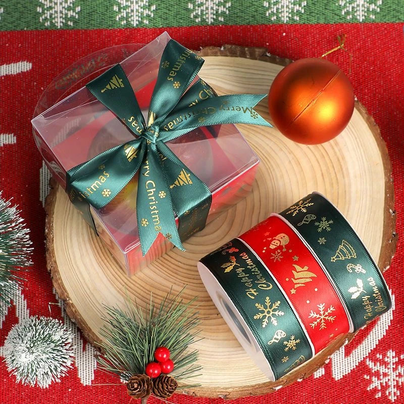 5yards 1inch 25mm Christmas Ribbon Printed Christmas Polyester Ribbon For Handmade Design Christmas Decoration DIY Gift Packing