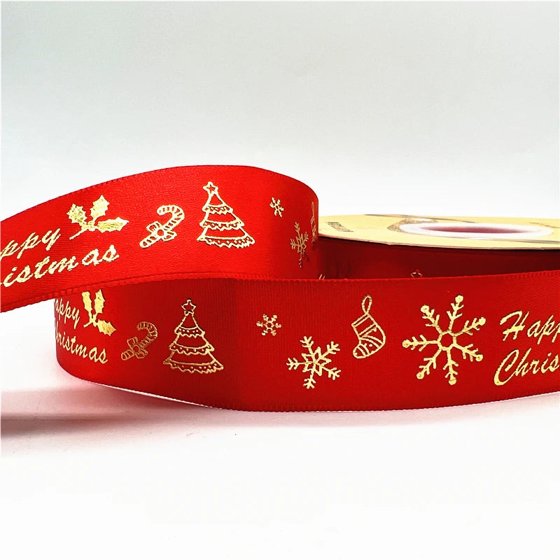 5yards 1inch 25mm Christmas Ribbon Printed Christmas Polyester Ribbon For Handmade Design Christmas Decoration DIY Gift Packing