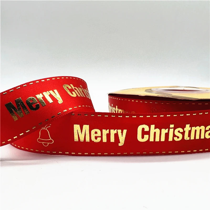 5yards 1inch 25mm Christmas Ribbon Printed Christmas Polyester Ribbon For Handmade Design Christmas Decoration DIY Gift Packing