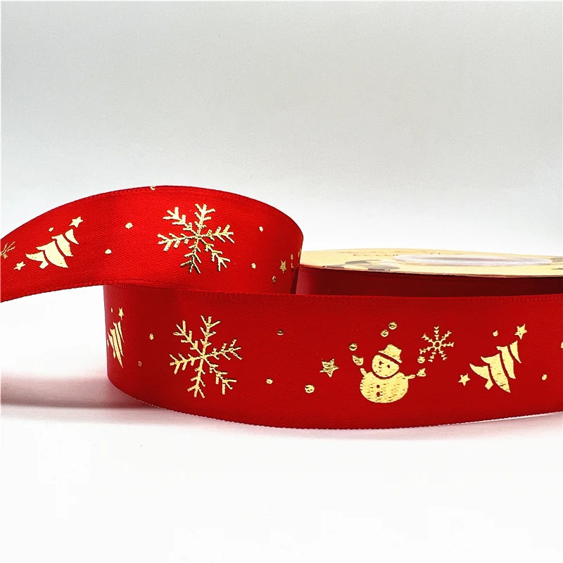 5yards 1inch 25mm Christmas Ribbon Printed Christmas Polyester Ribbon For Handmade Design Christmas Decoration DIY Gift Packing