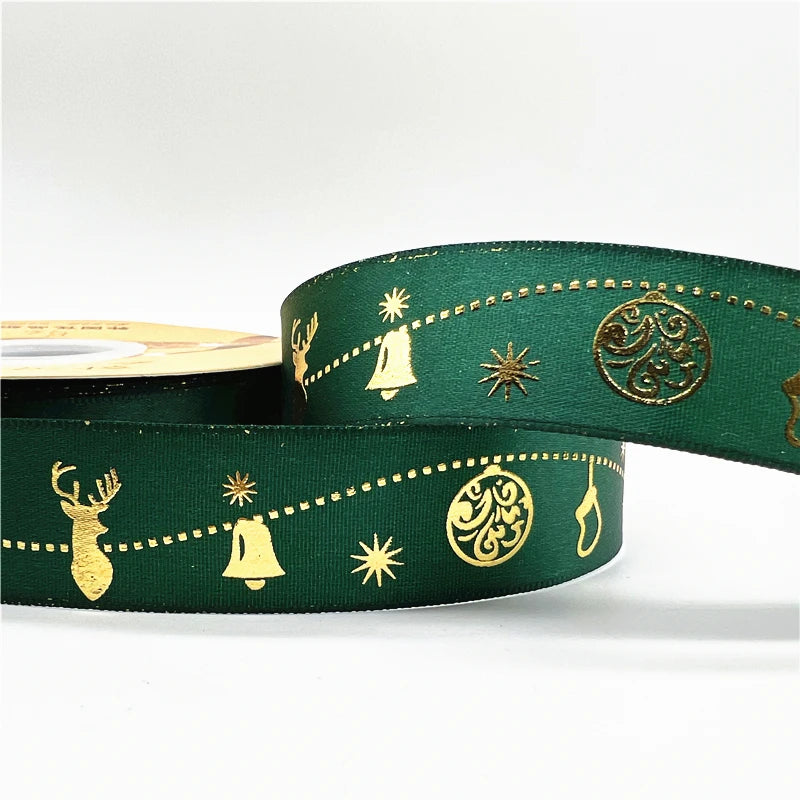 5yards 1inch 25mm Christmas Ribbon Printed Christmas Polyester Ribbon For Handmade Design Christmas Decoration DIY Gift Packing
