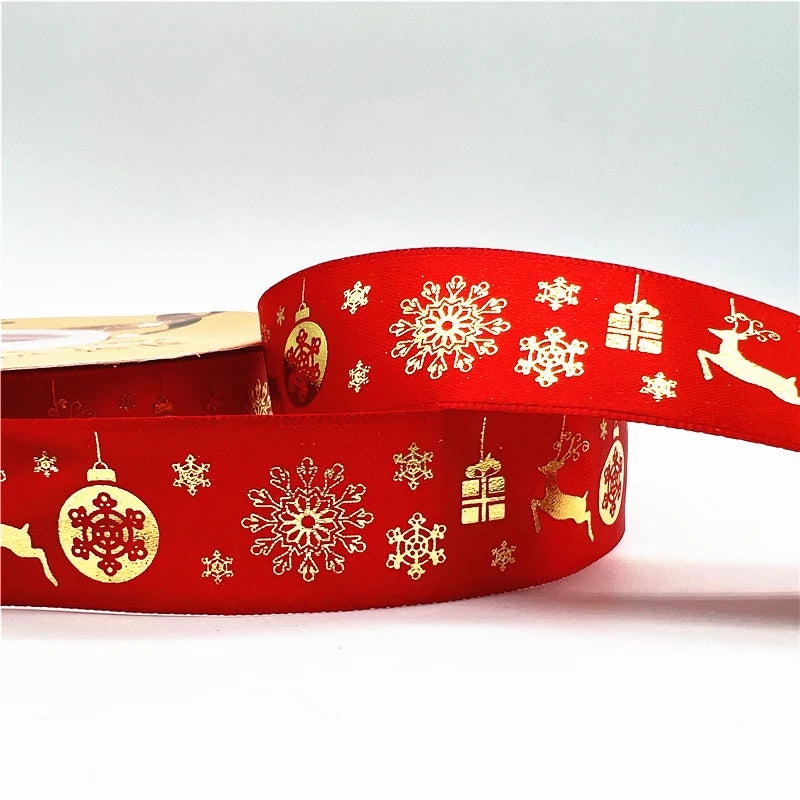 5yards 1inch 25mm Christmas Ribbon Printed Christmas Polyester Ribbon For Handmade Design Christmas Decoration DIY Gift Packing