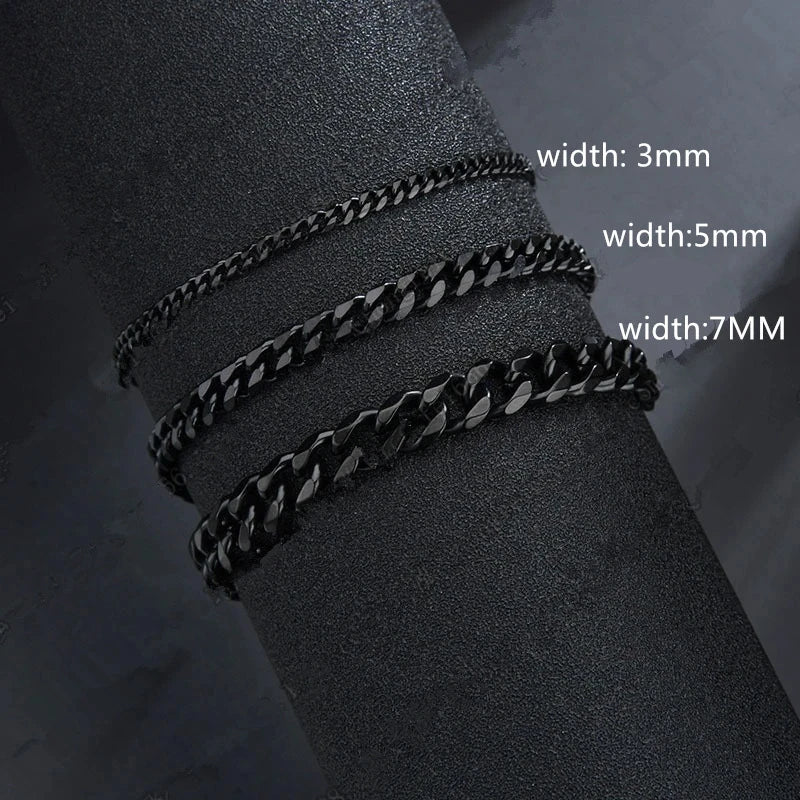 2024 New Trendy Cuban Chain Men Bracelet Classic Stainless Steel 3/5/7mm Width Chain Bracelet For Men Women Jewelry Gift