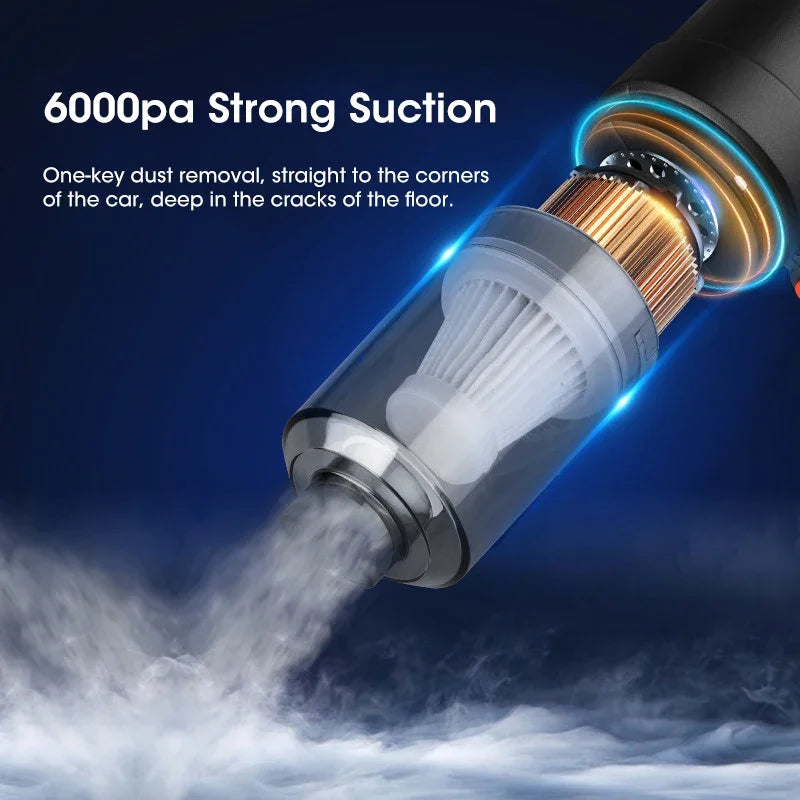 Wireless Portable Vacuum 2000mAh Car Vacuum USB Charging Deep Cleaning Handheld 6000pa Suction for Home Car Pet Hair and Office