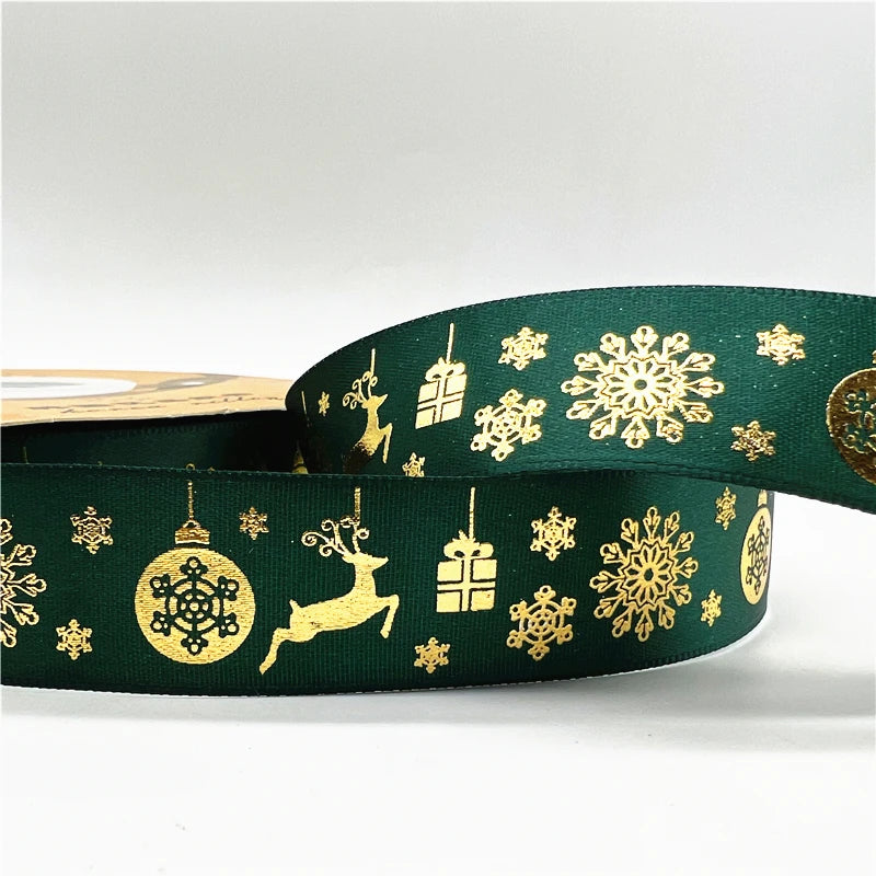 5yards 1inch 25mm Christmas Ribbon Printed Christmas Polyester Ribbon For Handmade Design Christmas Decoration DIY Gift Packing