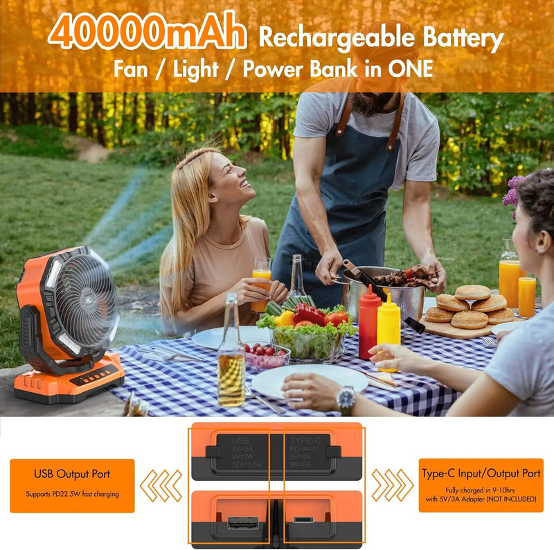 40000mAh Rechargeable Fan, Battery Operated Oscillating Outdoor Fan, Battery Powered Table Fan for Home Hurricane