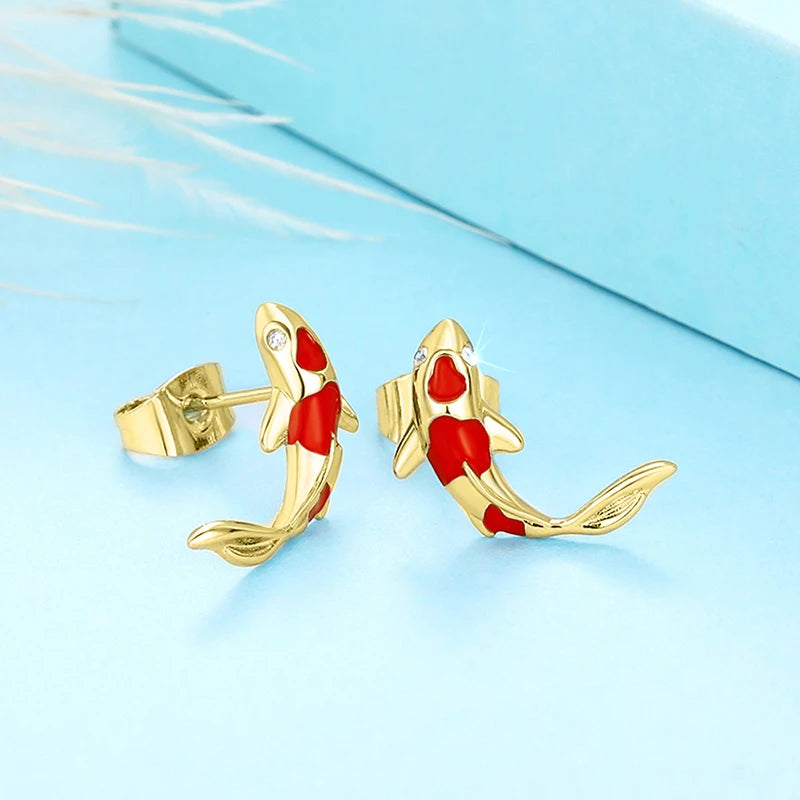 Huitan Creative Red Koi Design Opening Rings for Women Handmade Fish Rings Daily Wear Dance Party Chic Accessories Girls Jewelry