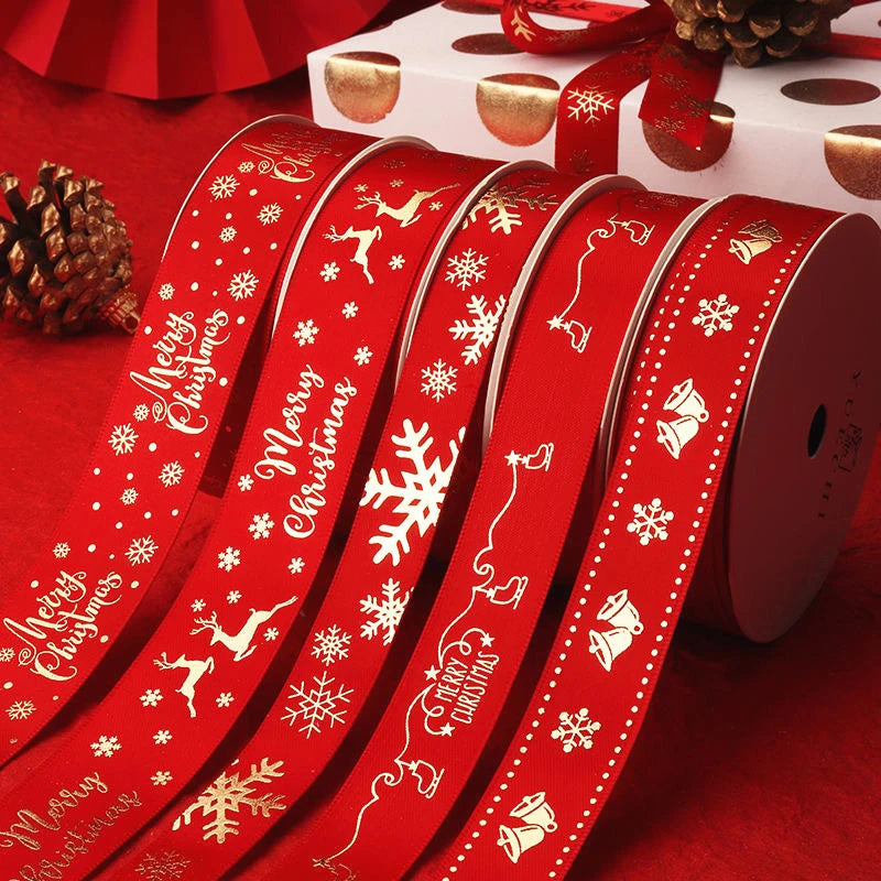 5yards 1inch 25mm Christmas Ribbon Printed Christmas Polyester Ribbon For Handmade Design Christmas Decoration DIY Gift Packing