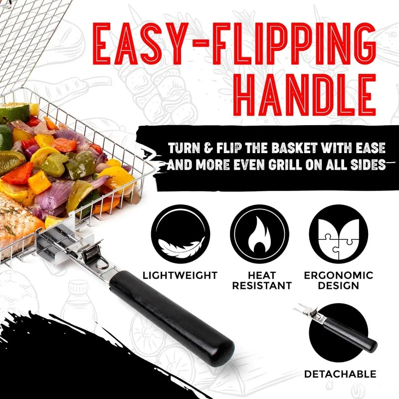 Portable  Stainless Steel Folding Grill Basket BBQ Grill Basket With Handle for Fish Vegetables Shrimp Cook Accessories Outdoor