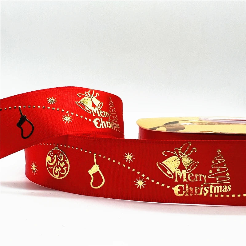 5yards 1inch 25mm Christmas Ribbon Printed Christmas Polyester Ribbon For Handmade Design Christmas Decoration DIY Gift Packing