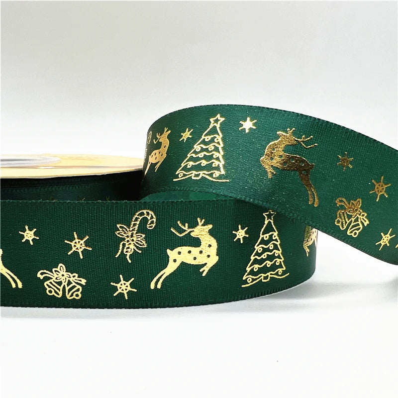 5yards 1inch 25mm Christmas Ribbon Printed Christmas Polyester Ribbon For Handmade Design Christmas Decoration DIY Gift Packing