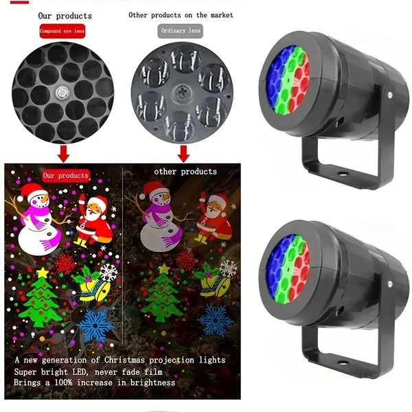 1pc Snowflake Christmas Laser Projector Light,16 patterns Waterproof Rotating Christmas LED Stage Lights Christmas Decoration