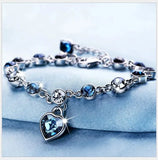 Women Silver Color Lucky Bracelet Female Blue Crystal Heart Charm Pulseras Bracelet Bridal Wedding Engagement Fine Jewelry Gift