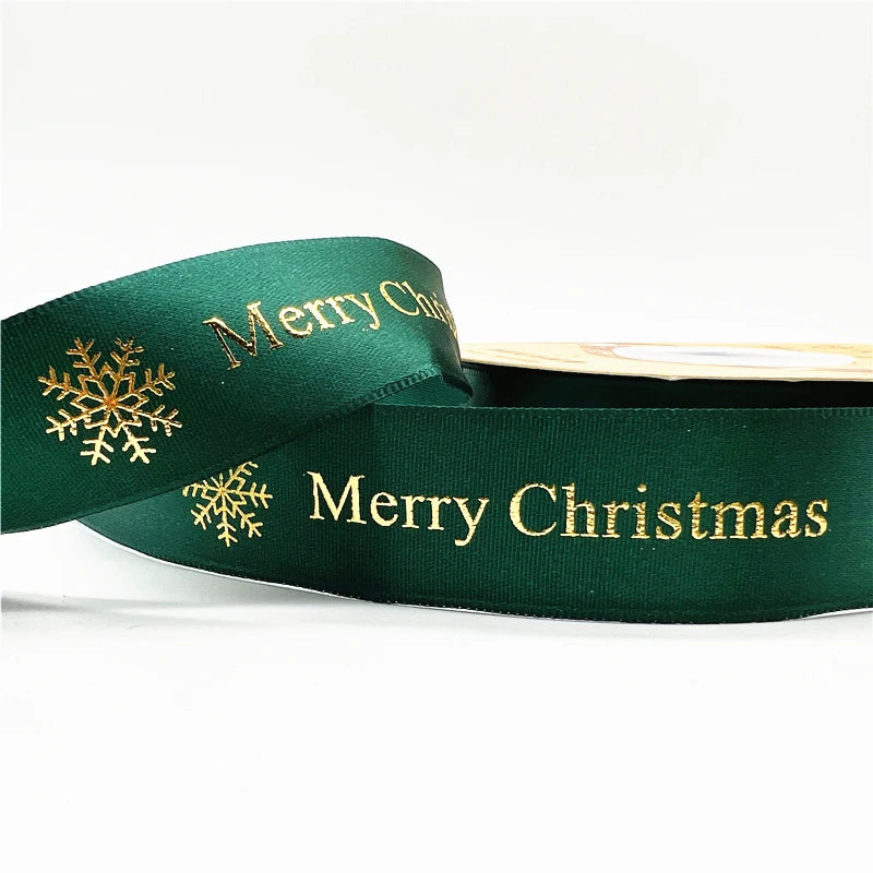 5yards 1inch 25mm Christmas Ribbon Printed Christmas Polyester Ribbon For Handmade Design Christmas Decoration DIY Gift Packing