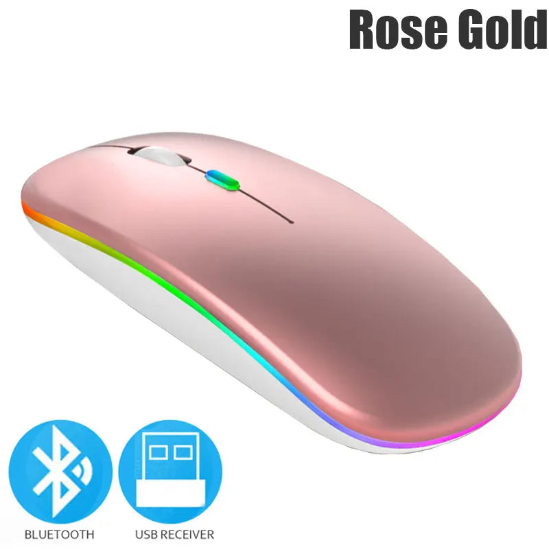 Bluetoooth 5.0 Wireless Mouse With USB Rechargeable RGB Light For Laptop Computer PC Macbook Gaming Mouse 2.4GHz 1600DPI