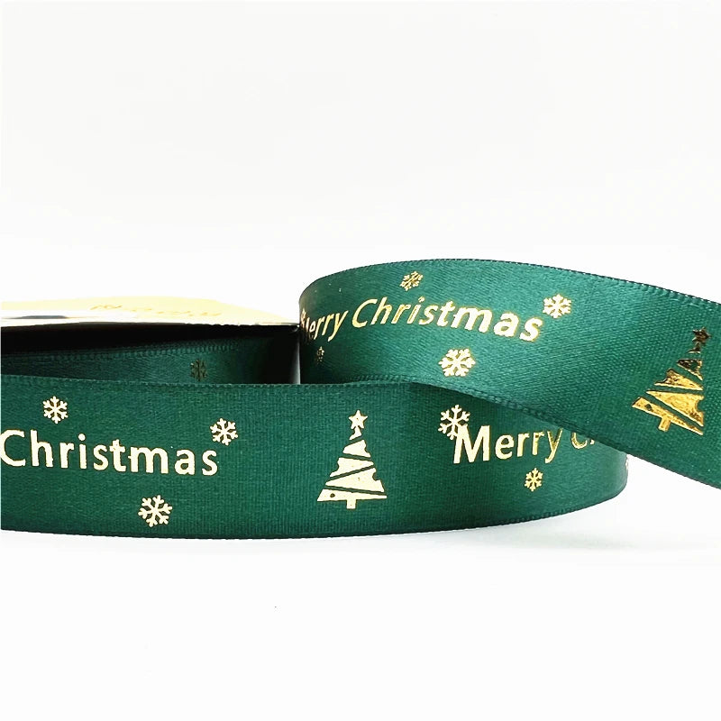 5yards 1inch 25mm Christmas Ribbon Printed Christmas Polyester Ribbon For Handmade Design Christmas Decoration DIY Gift Packing