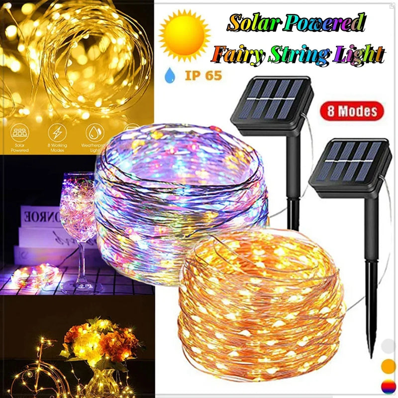 300LED Solar String Lights Outdoor Waterproof Copper Wire Fairy Lights 8 Modes Suitable for Wedding Party Christmas Decoration