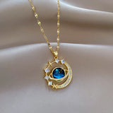 Luxury Inlaid Zircon Planet Moon Pendant Necklace For Women Titanium Steel Butterfly Water Drop Clavicle Chain Charm Jewelry