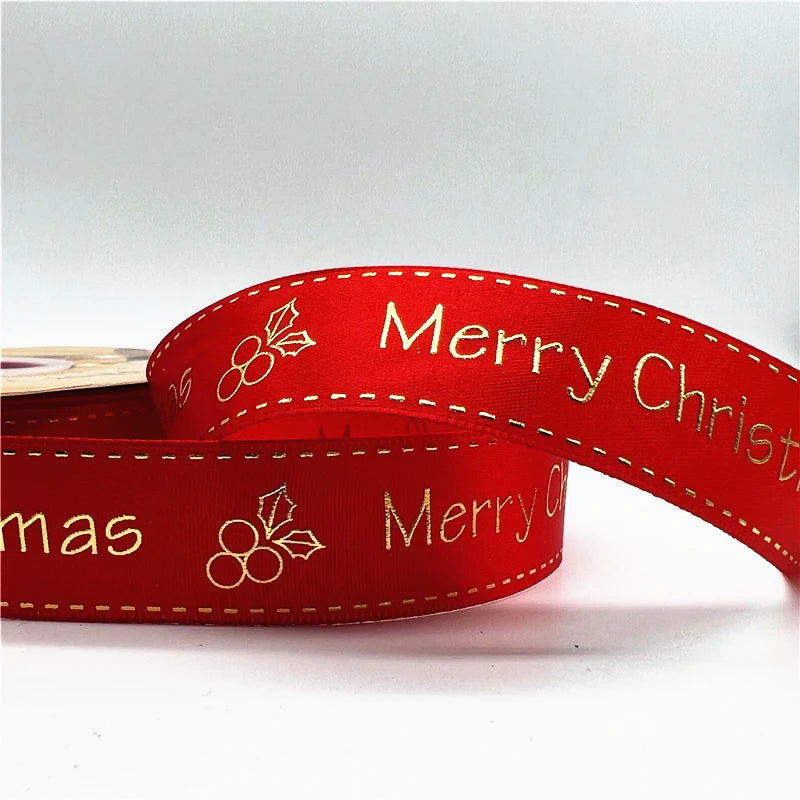 5yards 1inch 25mm Christmas Ribbon Printed Christmas Polyester Ribbon For Handmade Design Christmas Decoration DIY Gift Packing