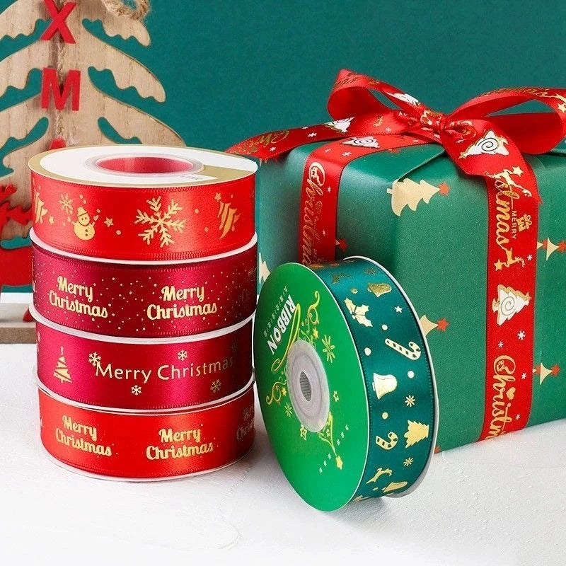 5yards 1inch 25mm Christmas Ribbon Printed Christmas Polyester Ribbon For Handmade Design Christmas Decoration DIY Gift Packing