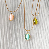 Pink Green Blue Opal Oval Pendant Necklace Elegant Snake Chain Choker Stainless Steel Necklace For Women Jewelry BFF