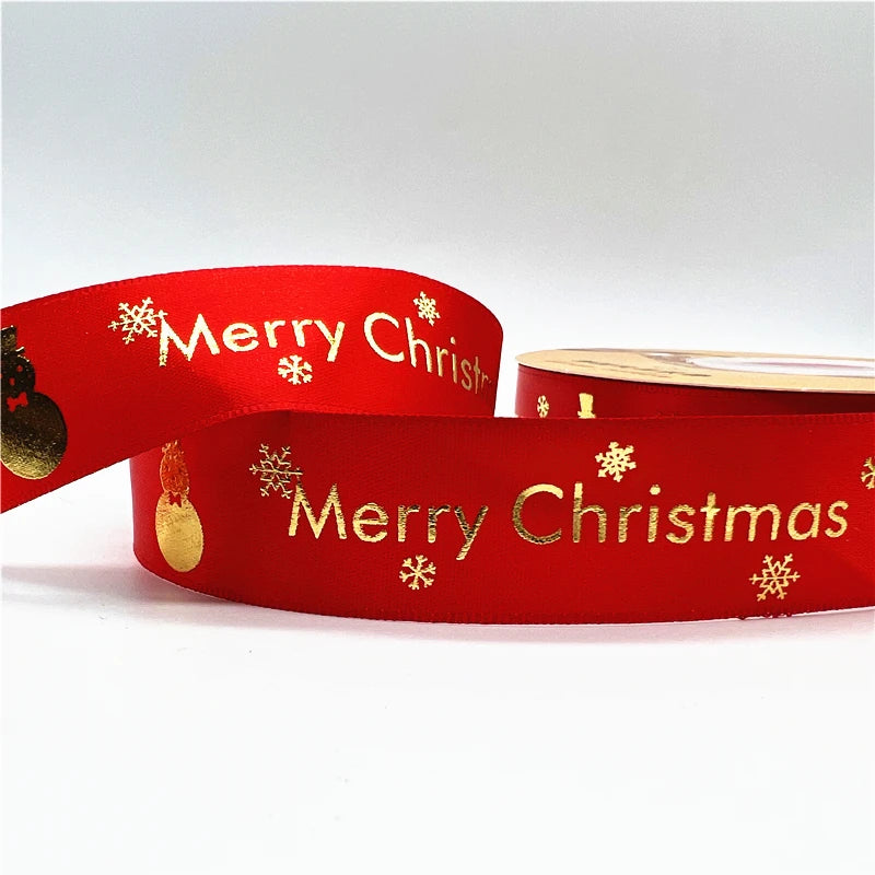 5yards 1inch 25mm Christmas Ribbon Printed Christmas Polyester Ribbon For Handmade Design Christmas Decoration DIY Gift Packing