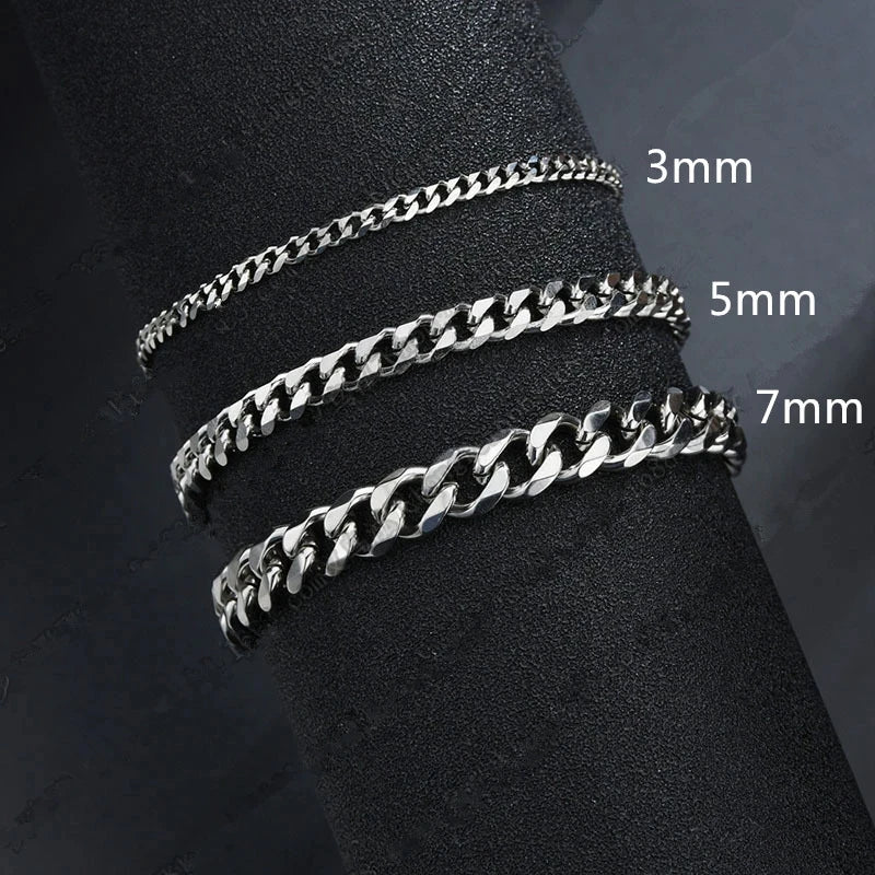 2024 New Trendy Cuban Chain Men Bracelet Classic Stainless Steel 3/5/7mm Width Chain Bracelet For Men Women Jewelry Gift