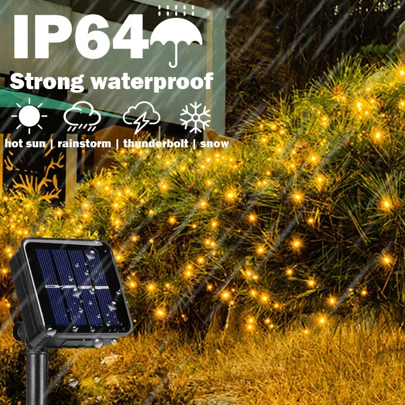 300LED Solar String Lights Outdoor Waterproof Copper Wire Fairy Lights 8 Modes Suitable for Wedding Party Christmas Decoration