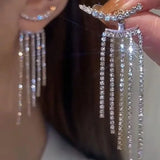 New Simple Stars Tassel Earrings for Women Korean Charm Delicate Shiny Rhinestone Drop Earring 2023 Fashion Wedding Gift Jewelry