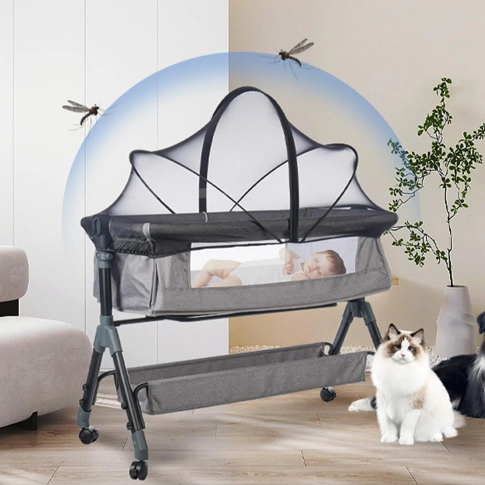 Bassinet Netting Cover Bassinet Cover Breathable Foldable Mesh Zipper Baby Mosquito Net Encrypted Bug Net Crib Protectors