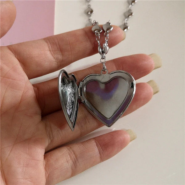 Gothic Black Peach Heart Star Pendant Necklace For Women Men Sliver Color Love Short Choker Punk Y2K Charms Jewelry Accessories