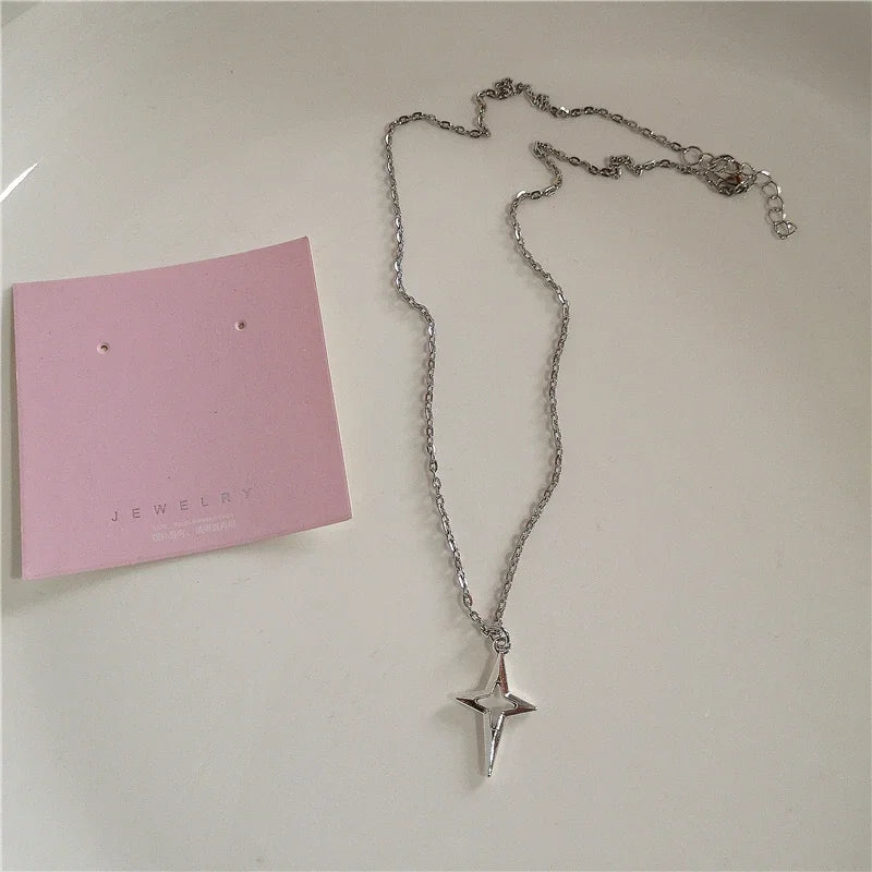 Gothic Black Peach Heart Star Pendant Necklace For Women Men Sliver Color Love Short Choker Punk Y2K Charms Jewelry Accessories