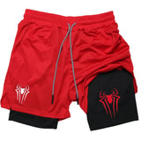 Y2K Performance Shorts Men Spider Printed GYM Casual Sports Compression Shorts Workout Running Mesh 2 In 1 Sport Short Pants
