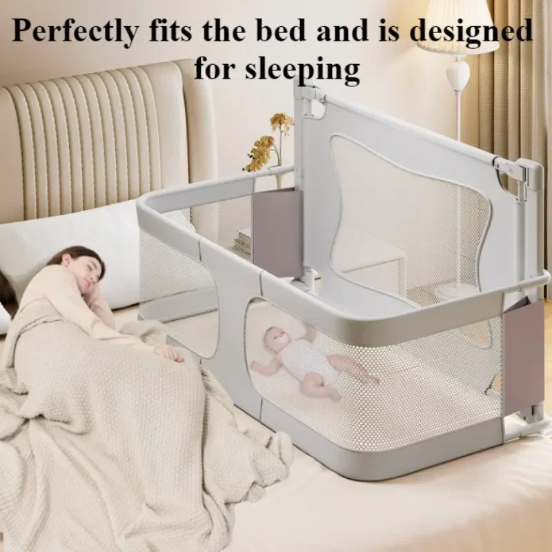 Baby Bedside Bassinet – Foldable Portable Baby Crib with Breathable Mesh Windows