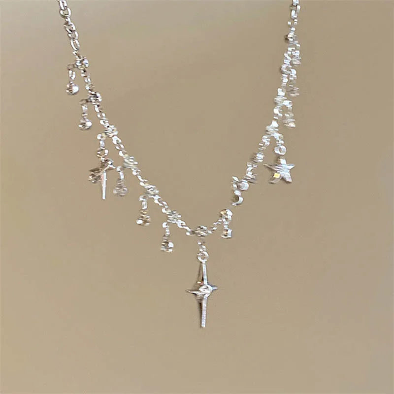 Fashion Chic Cross Crystal Zircon Pendant Tassel Necklace for Women Girls Clavicle Chain Accessories Aesthetic Y2K Jewelry