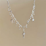 Fashion Chic Cross Crystal Zircon Pendant Tassel Necklace for Women Girls Clavicle Chain Accessories Aesthetic Y2K Jewelry