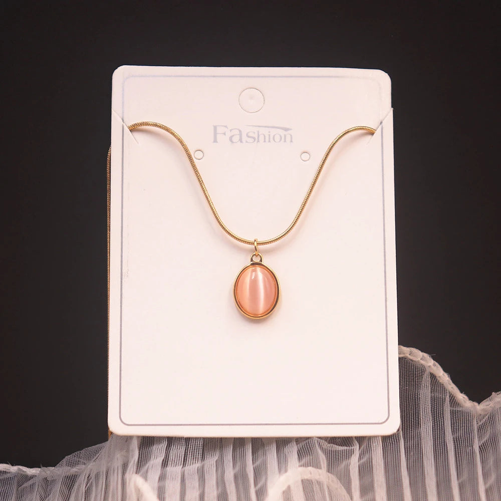 Pink Green Blue Opal Oval Pendant Necklace Elegant Snake Chain Choker Stainless Steel Necklace For Women Jewelry BFF