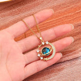 Luxury Inlaid Zircon Planet Moon Pendant Necklace For Women Titanium Steel Butterfly Water Drop Clavicle Chain Charm Jewelry